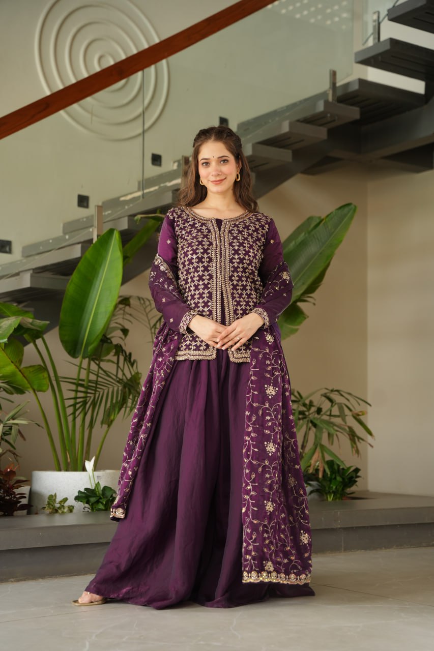 Designer Georgette Kurti Sharara with Dupatta Set Heavy work