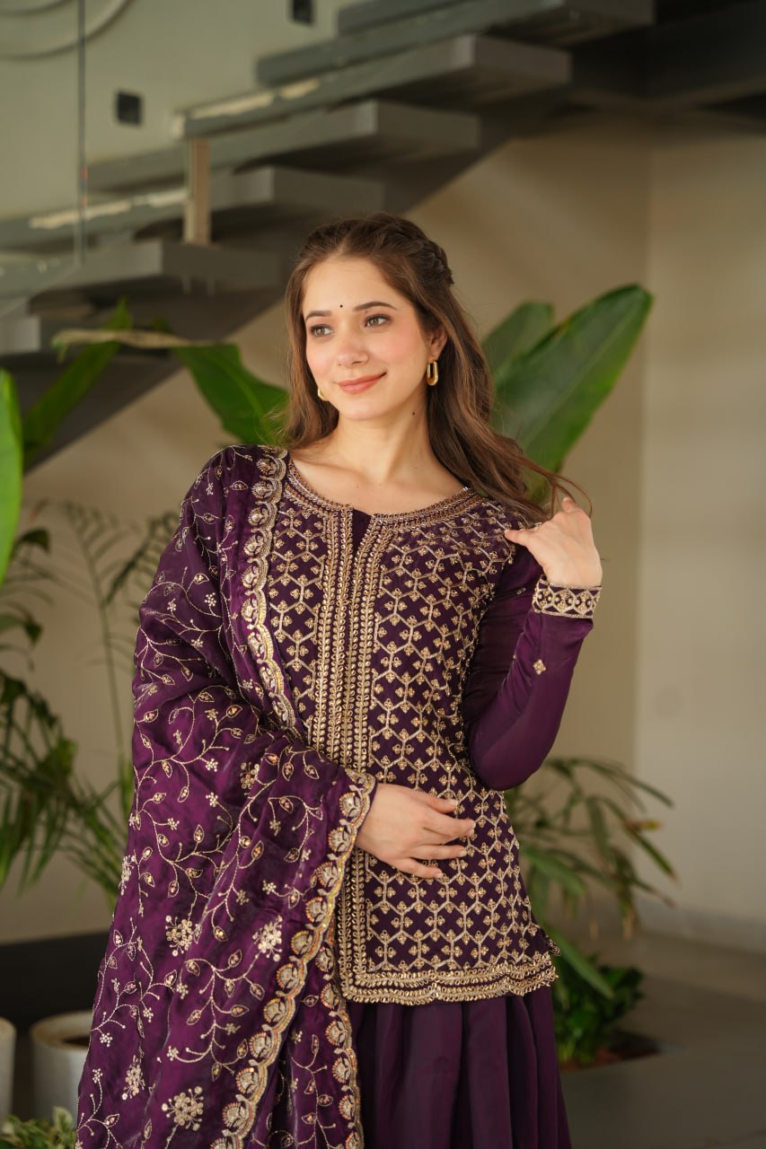 Designer Georgette Kurti Sharara with Dupatta Set Heavy work