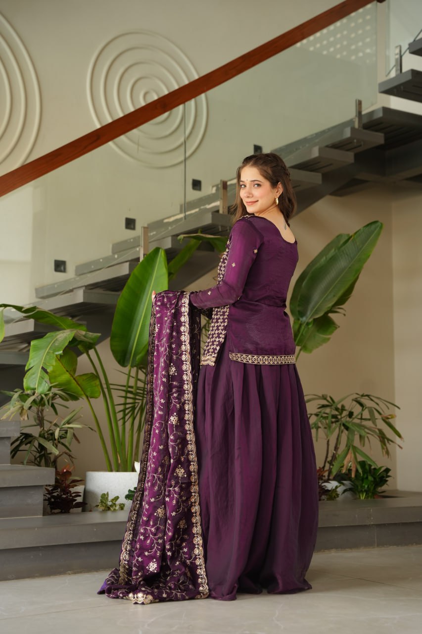 Designer Georgette Kurti Sharara with Dupatta Set Heavy work