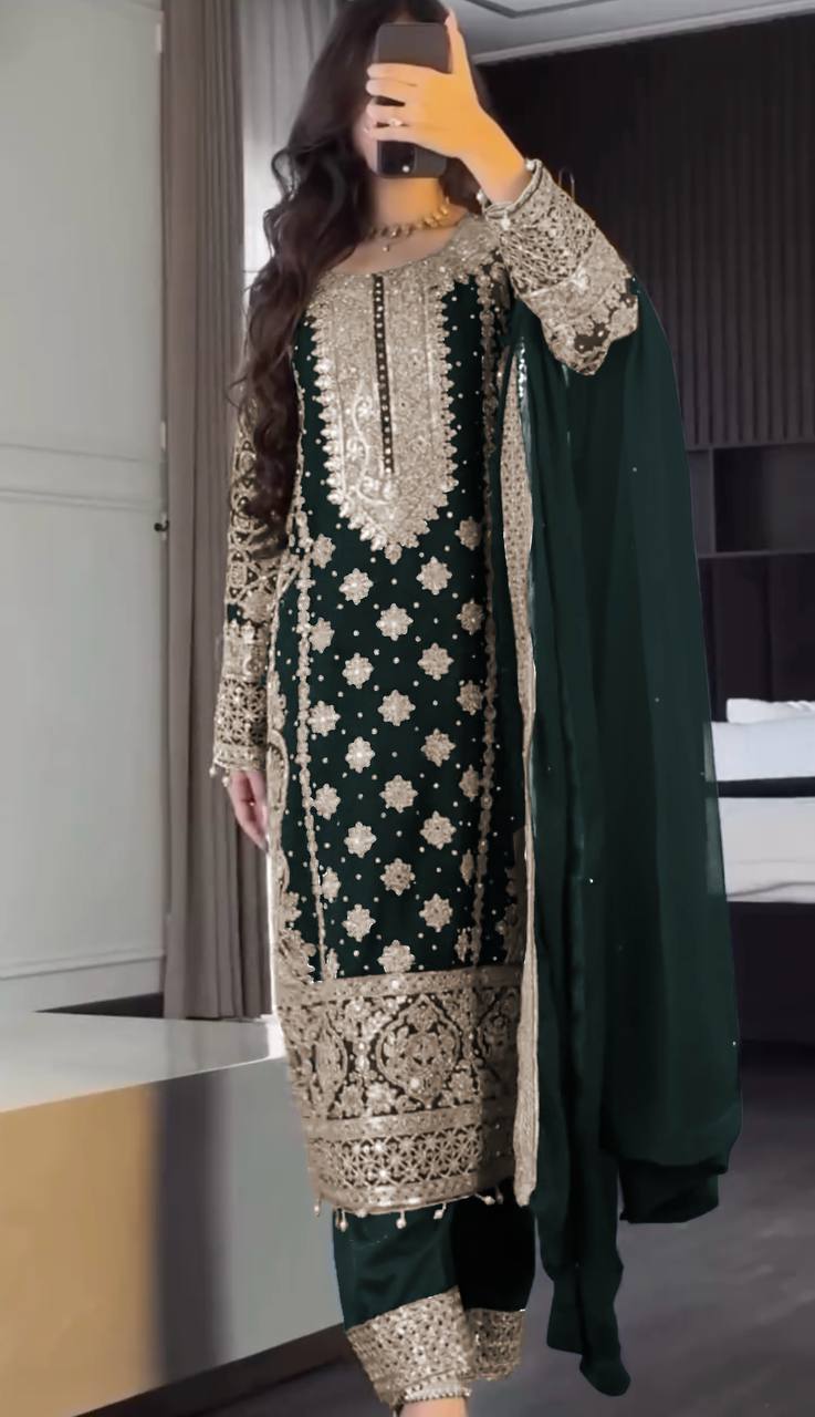 Heavy Georgette Embroidered Kurti Set with Dupatta