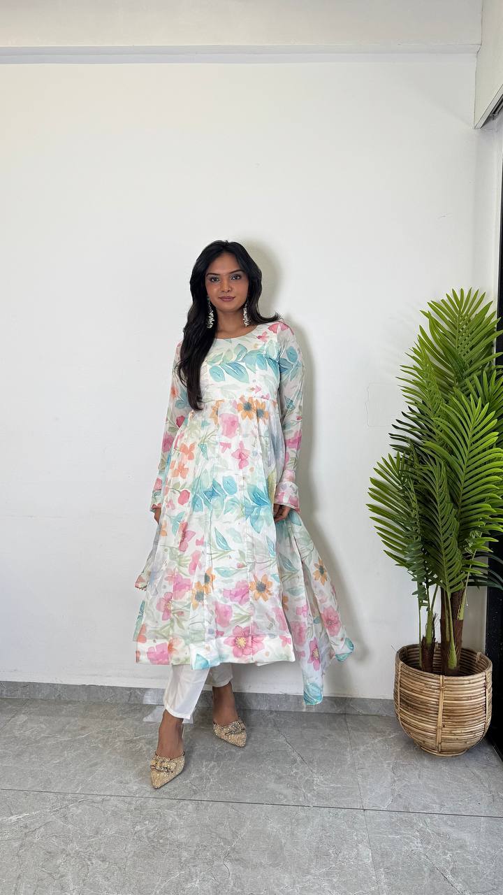 Beautiful Floral Printed Anarkali Suit