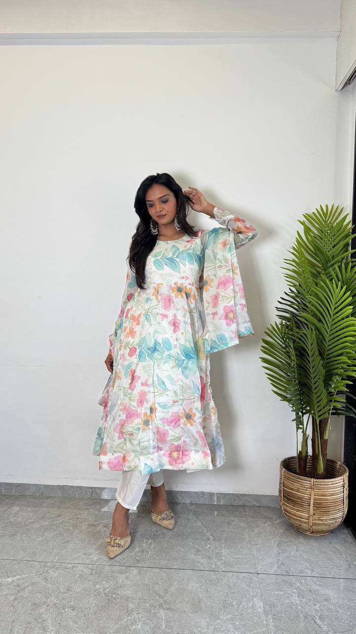 Beautiful Floral Printed Anarkali Suit