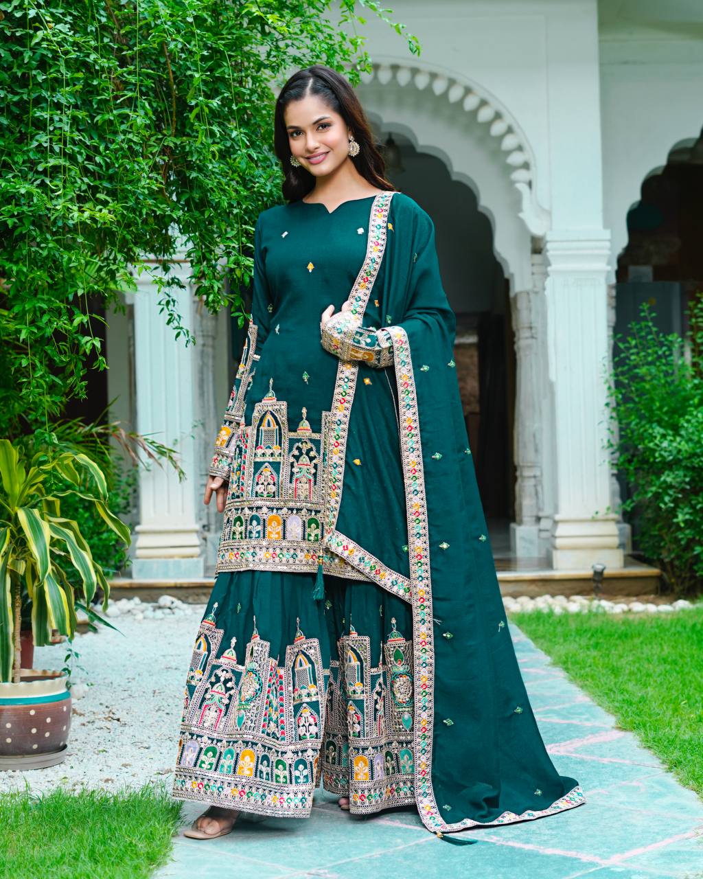 Indian Ethnic Georgette Kurti Sharara Set