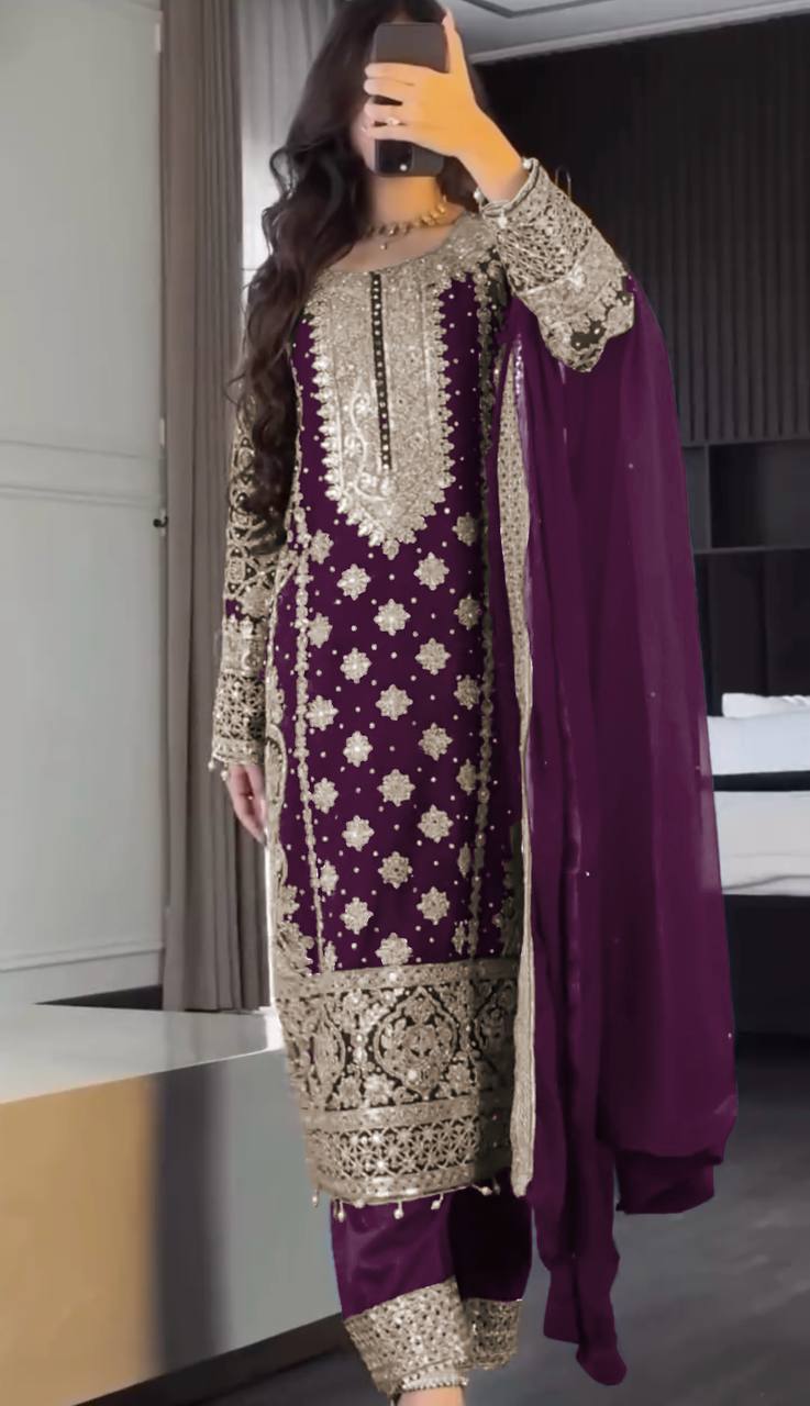 Heavy Georgette Embroidered Kurti Set with Dupatta