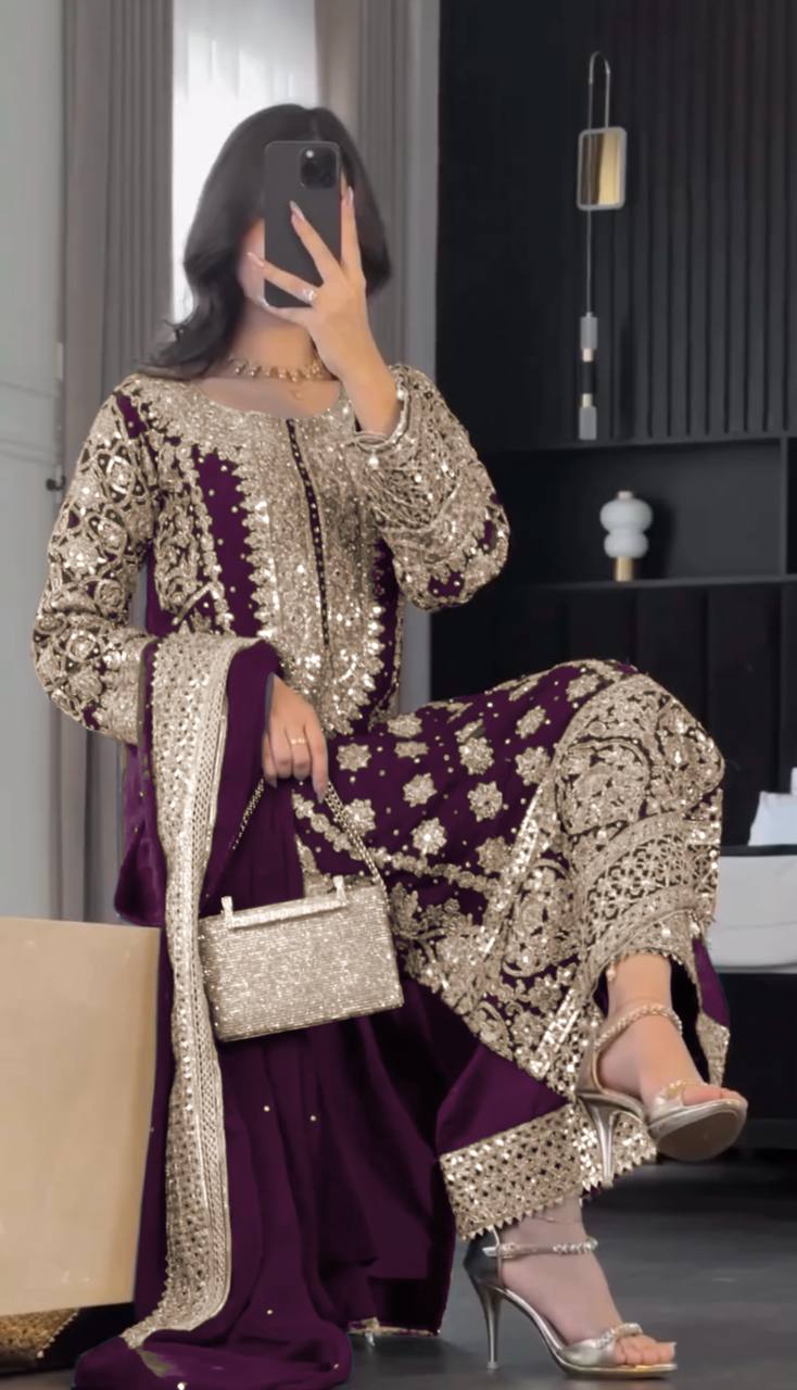 Heavy Georgette Embroidered Kurti Set with Dupatta
