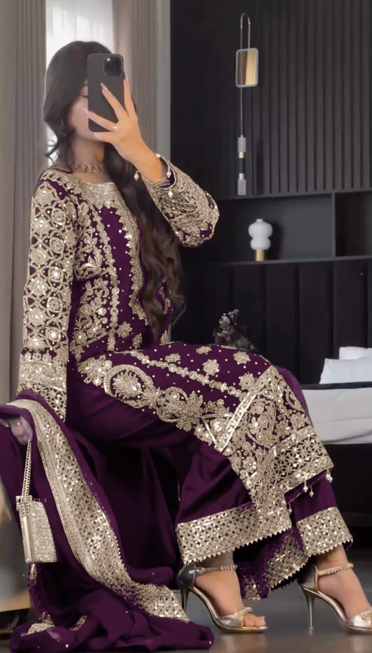 Heavy Georgette Embroidered Kurti Set with Dupatta