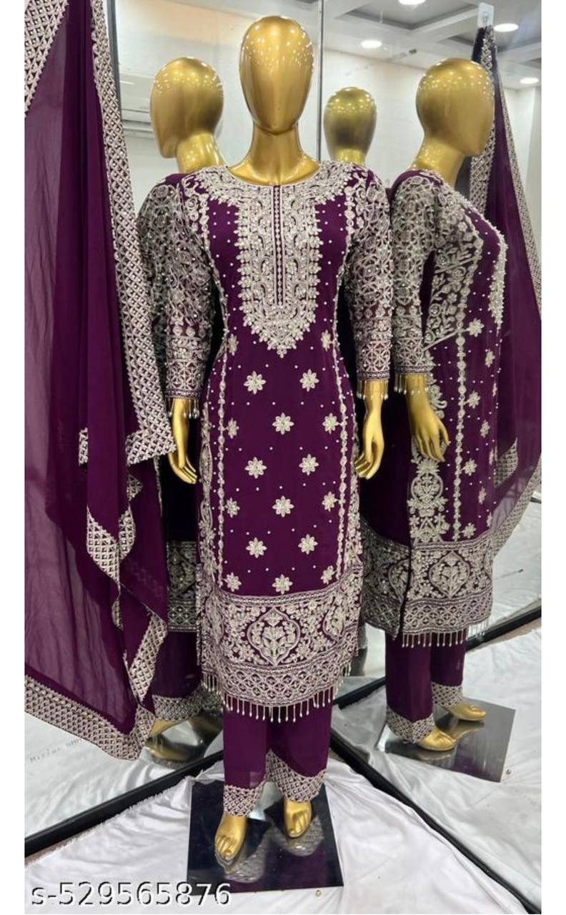 Heavy Georgette Embroidered Kurti Set with Dupatta