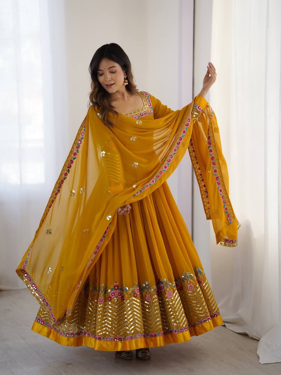 Anarkali Gown Suit with Matching Dupatta Pant Set Style