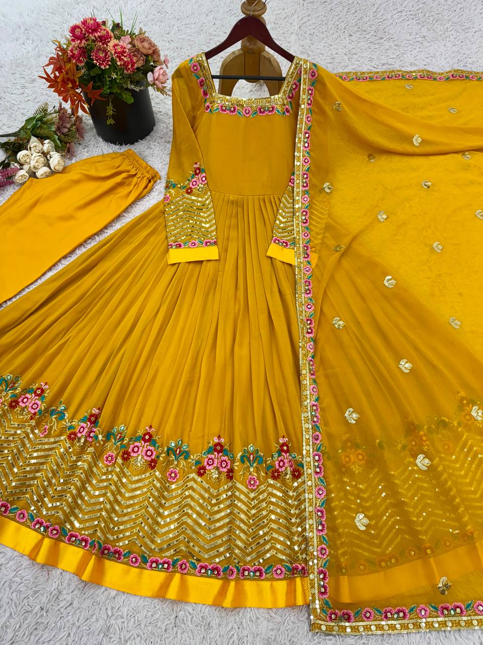 Anarkali Gown Suit with Matching Dupatta Pant Set Style