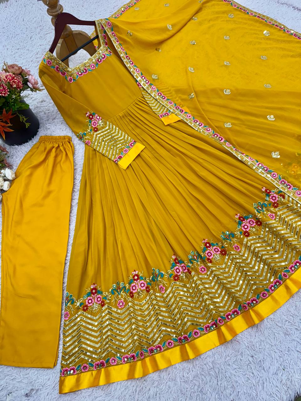 Anarkali Gown Suit with Matching Dupatta Pant Set Style