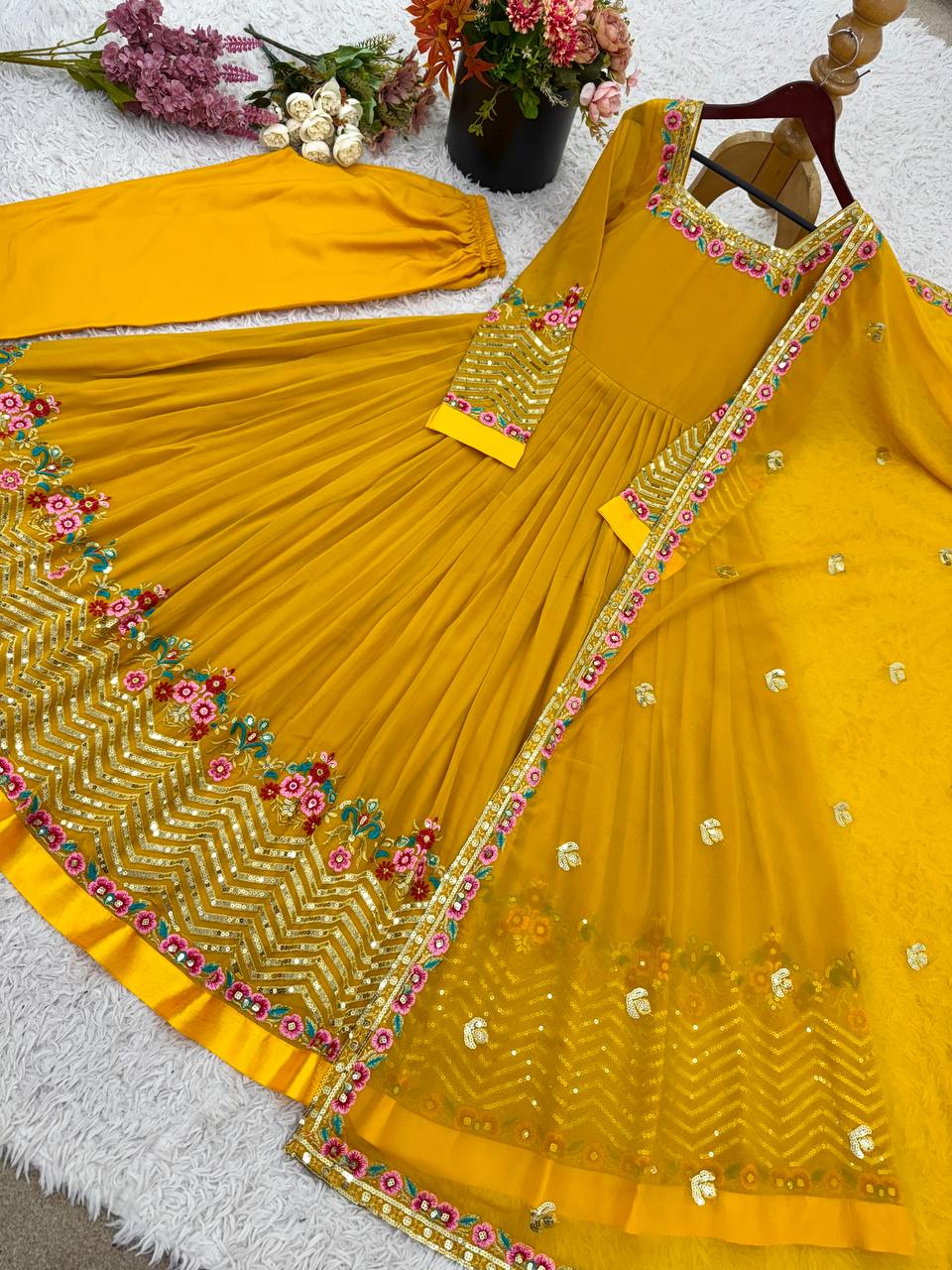 Anarkali Gown Suit with Matching Dupatta Pant Set Style