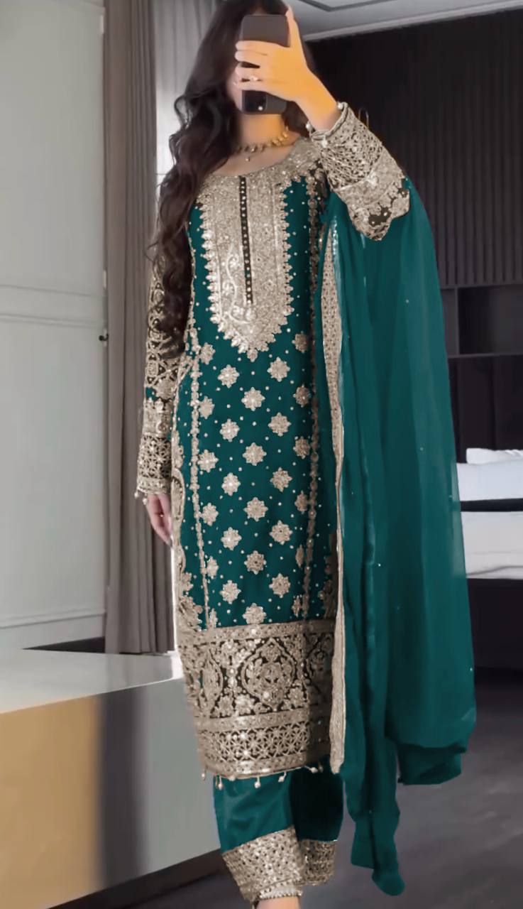 Heavy Georgette Embroidered Kurti Set with Dupatta