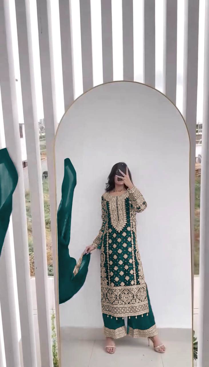 Heavy Georgette Embroidered Kurti Set with Dupatta
