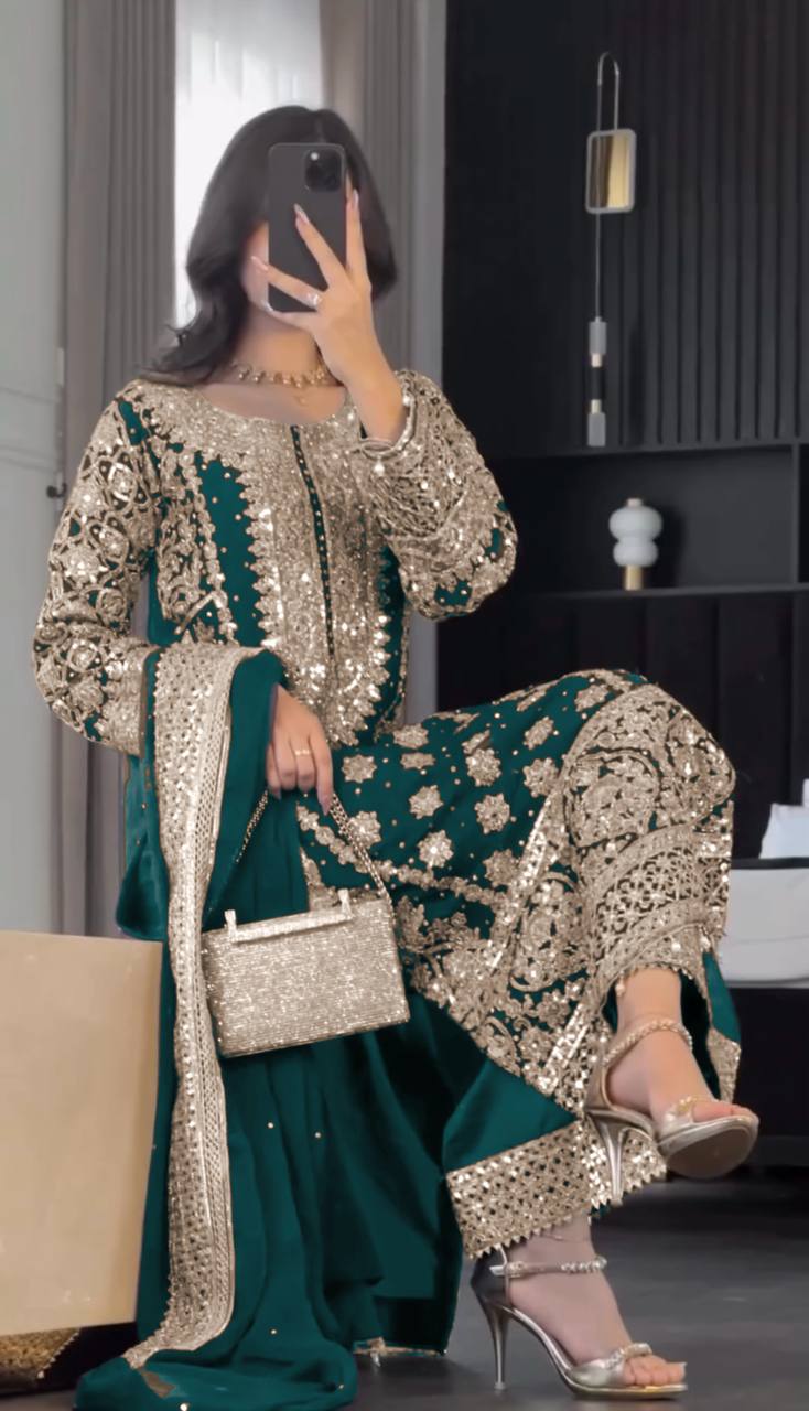 Heavy Georgette Embroidered Kurti Set with Dupatta