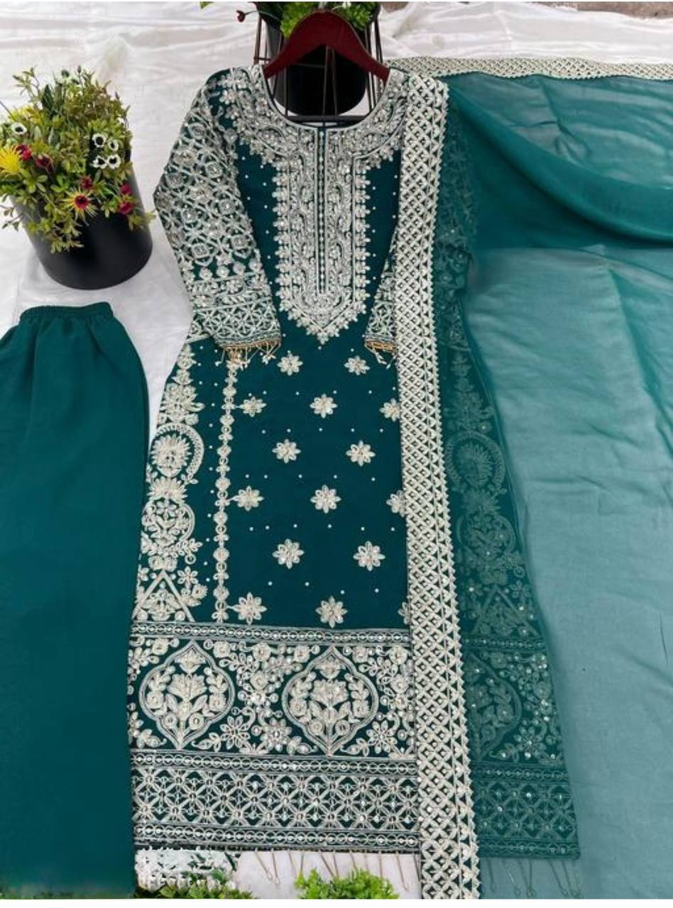 Heavy Georgette Embroidered Kurti Set with Dupatta