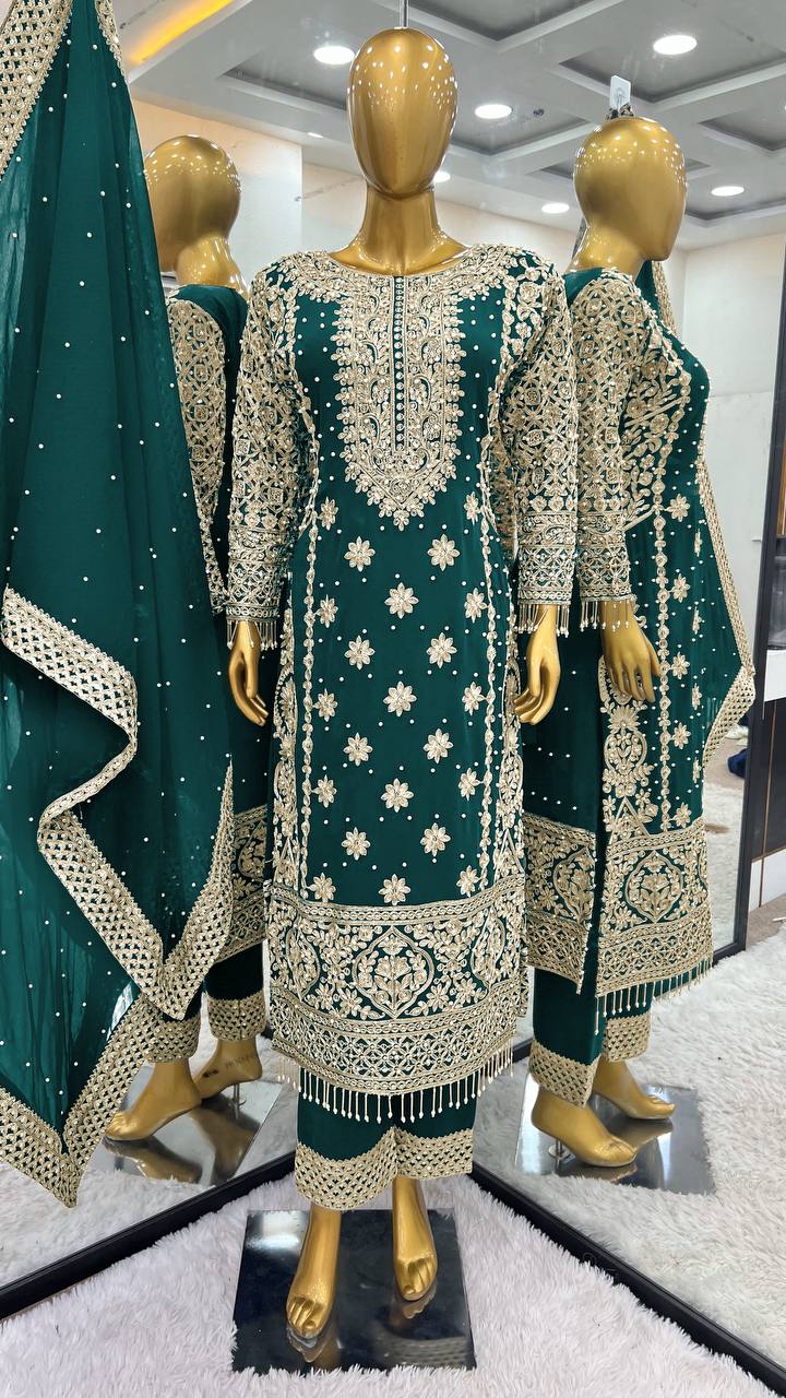 Heavy Georgette Embroidered Kurti Set with Dupatta