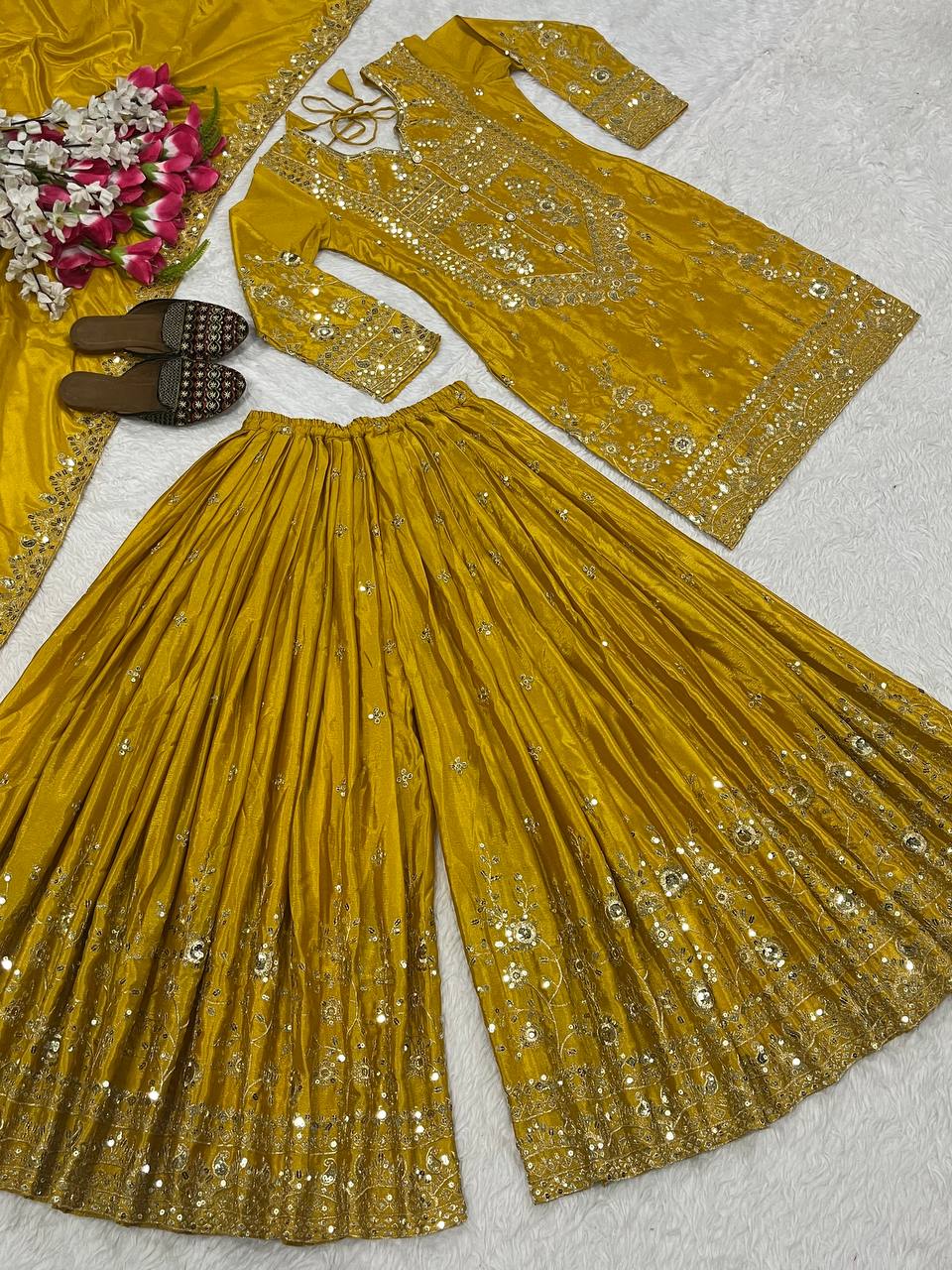 Ethnic Haldi Attire Sharara Kurti with Dupatta