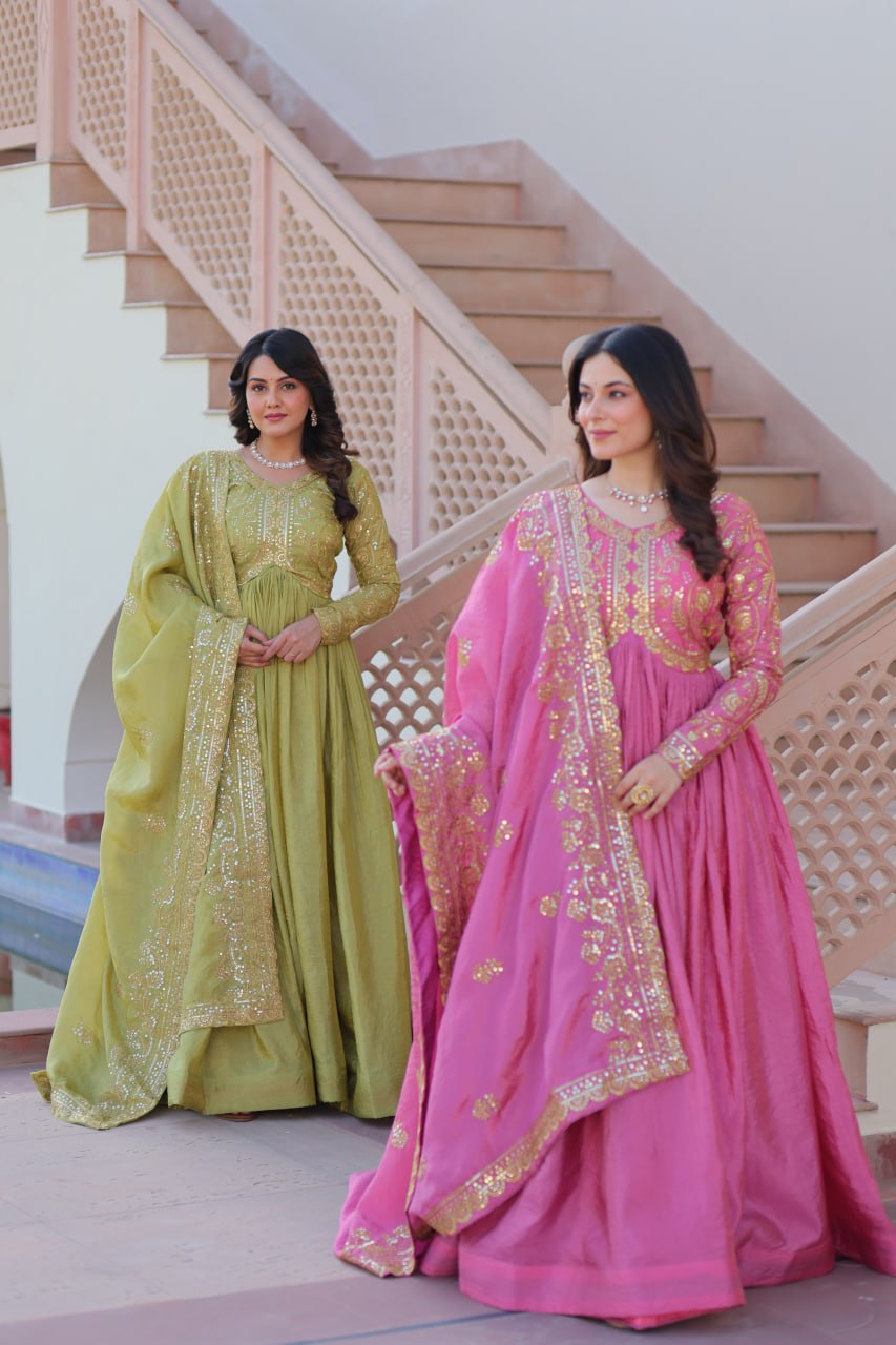 Partywear Georgette Anarkali Kurti with Dupatta Graceful Flair