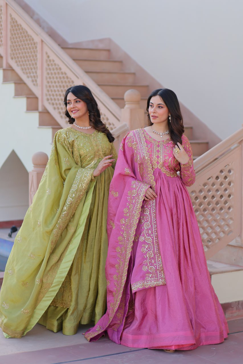 Partywear Georgette Anarkali Kurti with Dupatta Graceful Flair