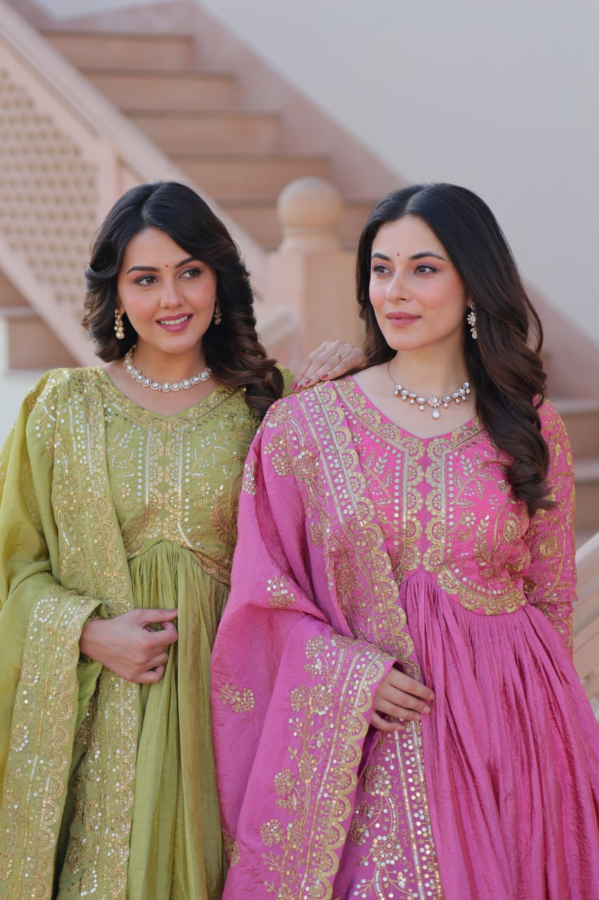 Partywear Georgette Anarkali Kurti with Dupatta Graceful Flair