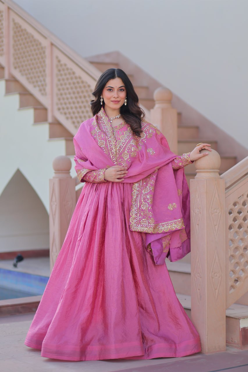 Partywear Georgette Anarkali Kurti with Dupatta Graceful Flair