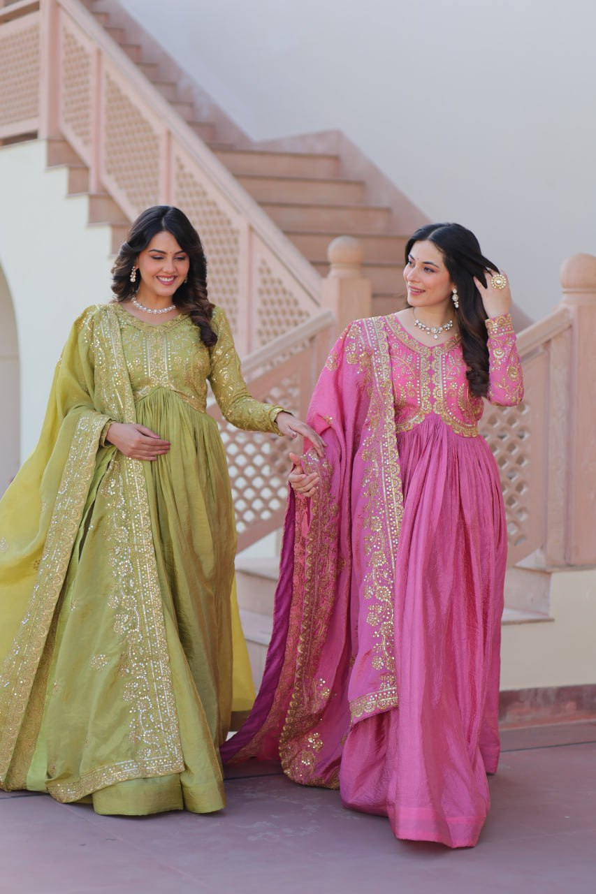 Partywear Georgette Anarkali Kurti with Dupatta Graceful Flair
