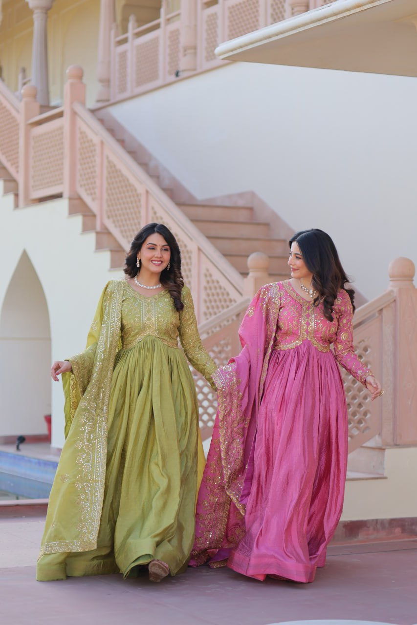 Partywear Georgette Anarkali Kurti with Dupatta Graceful Flair