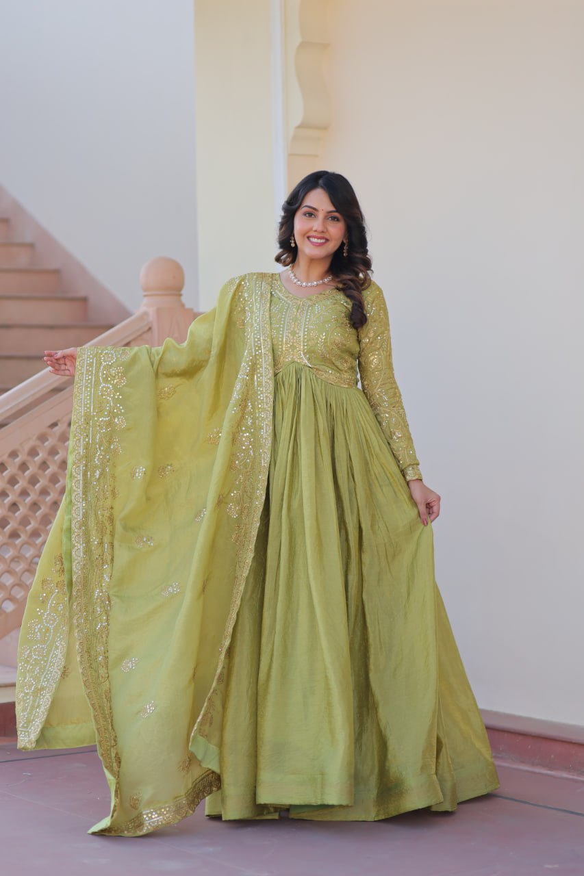 Partywear Georgette Anarkali Kurti with Dupatta Graceful Flair