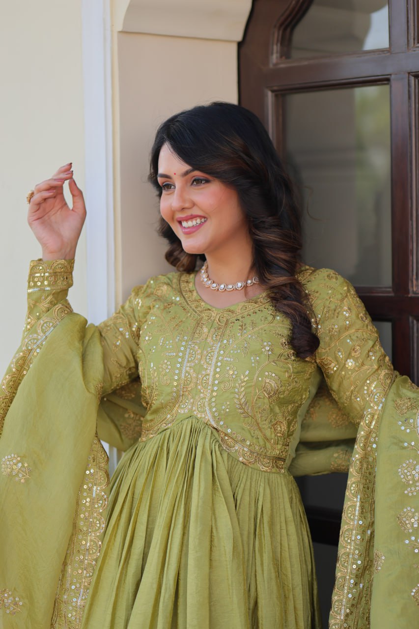 Partywear Georgette Anarkali Kurti with Dupatta Graceful Flair