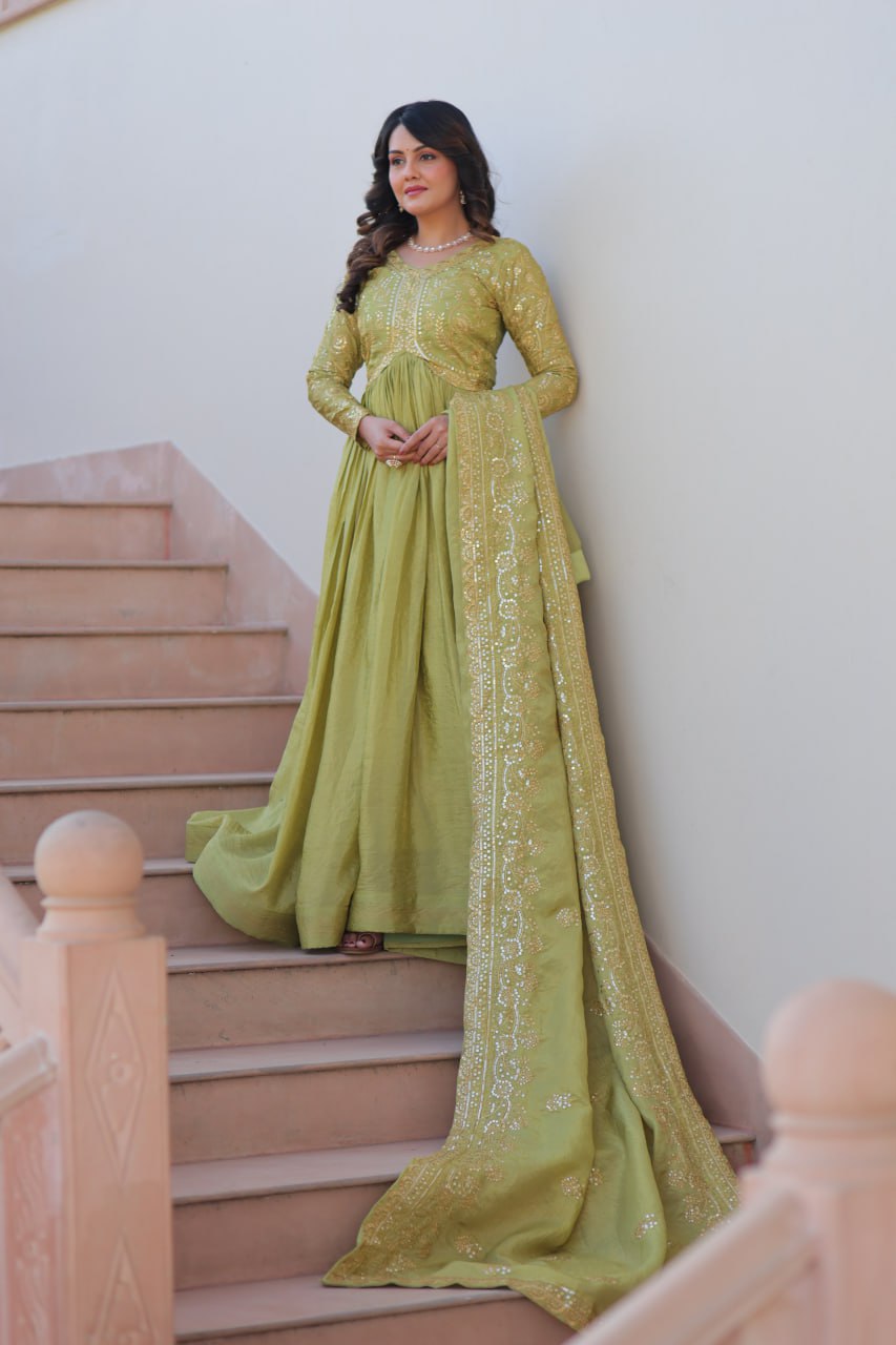 Partywear Georgette Anarkali Kurti with Dupatta Graceful Flair