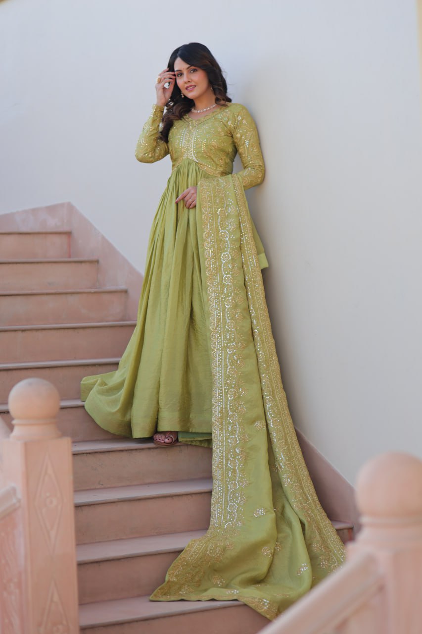 Partywear Georgette Anarkali Kurti with Dupatta Graceful Flair