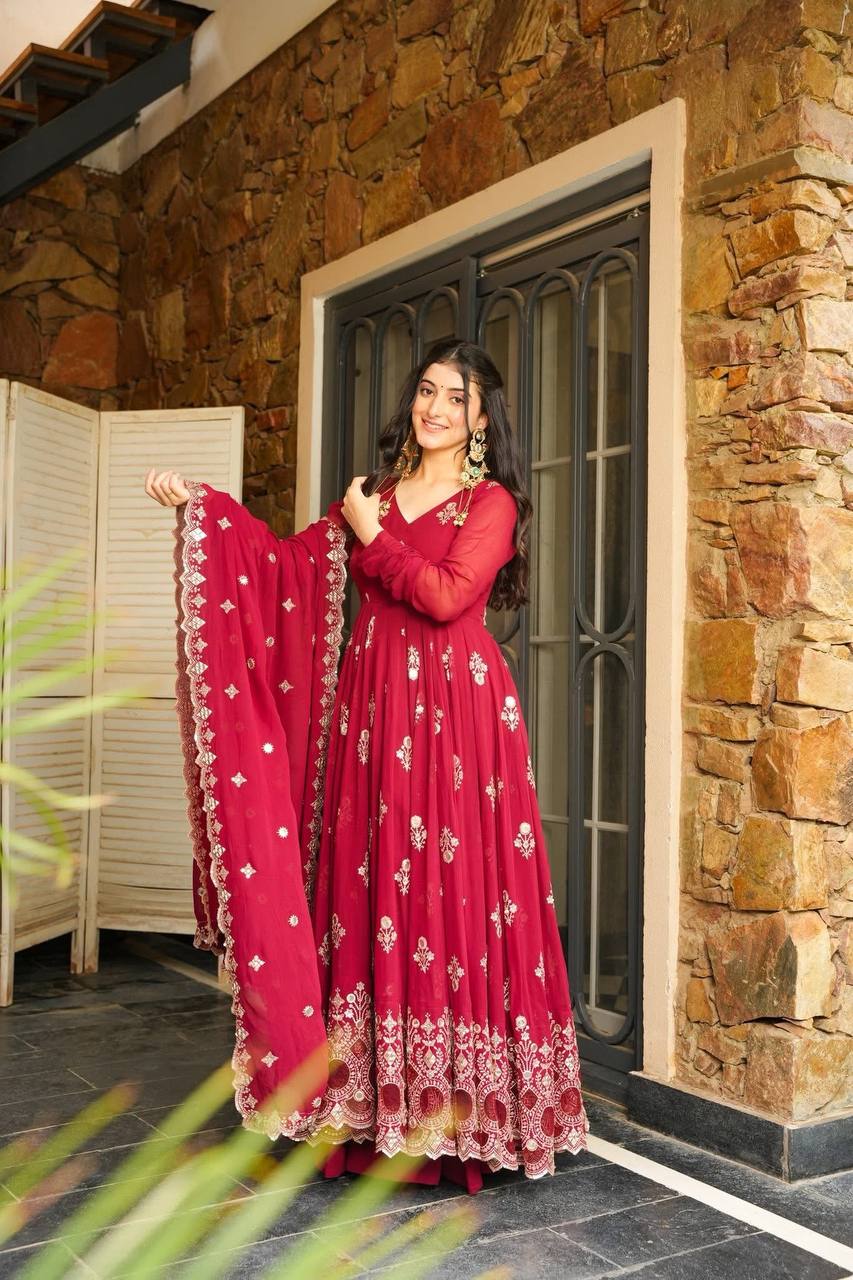 Indian Designer Gown with Dupatta and Pant Elegant Anarkali