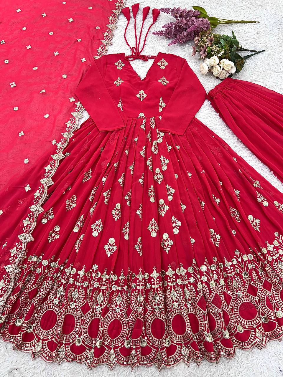 Indian Designer Gown with Dupatta and Pant Elegant Anarkali