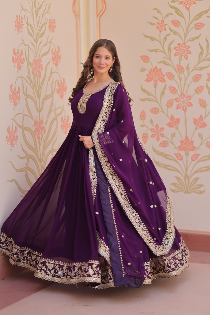 Heavy Georgette Anarkali Gown with Matching Dupatta