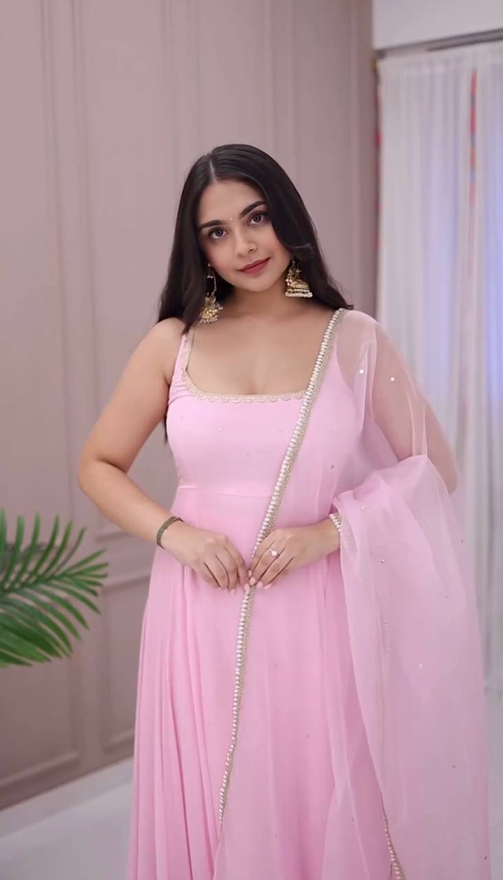 Beautiful Pink Long Flared Anarkali Suit