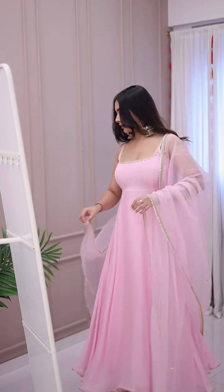 Beautiful Pink Long Flared Anarkali Suit