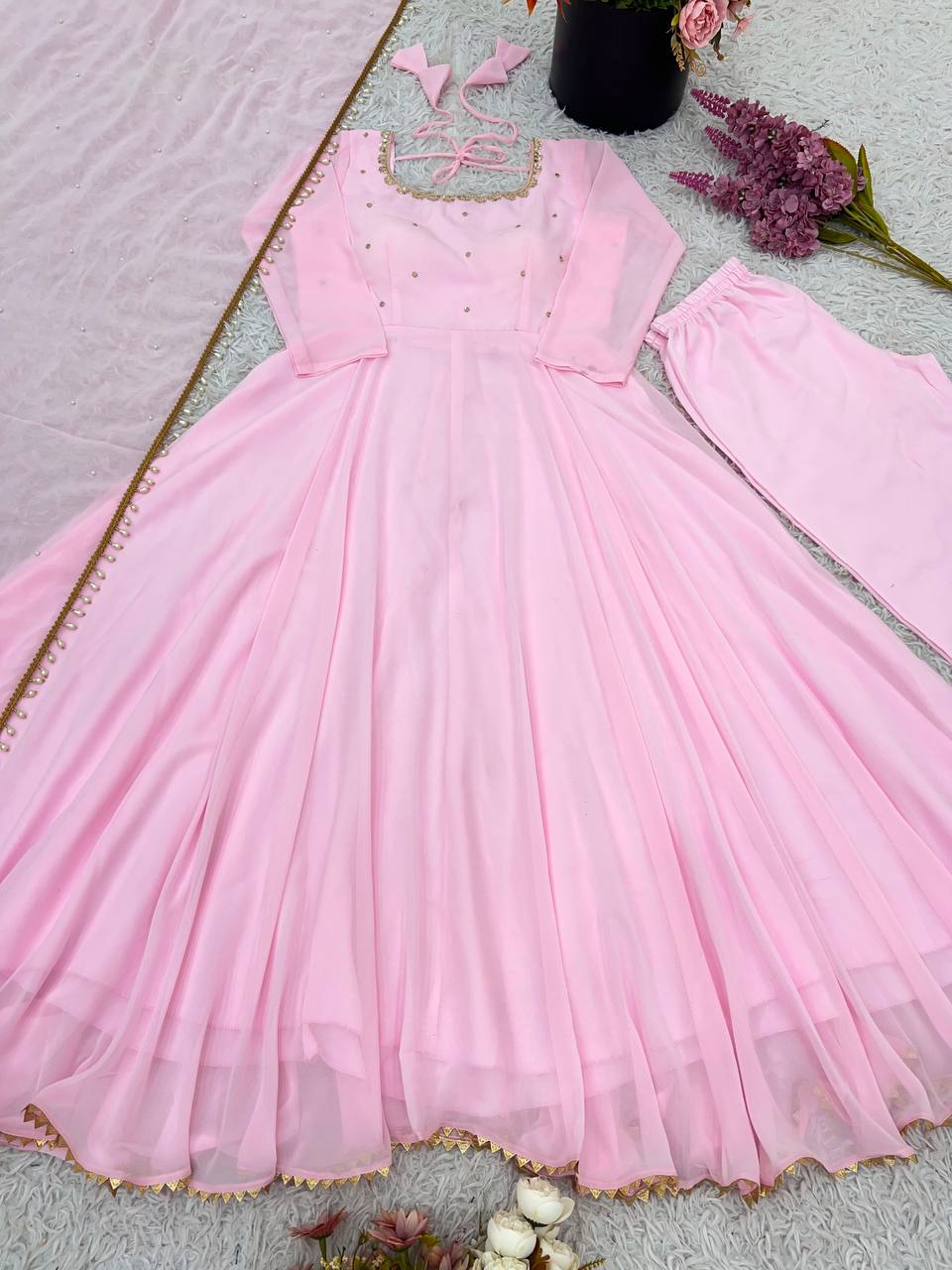 Beautiful Pink Long Flared Anarkali Suit