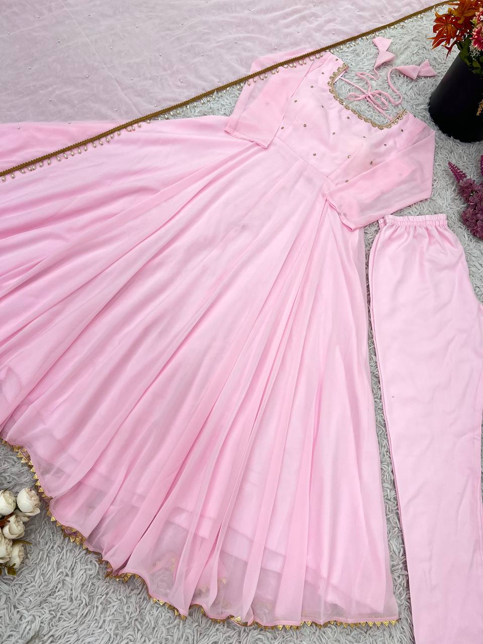 Beautiful Pink Long Flared Anarkali Suit
