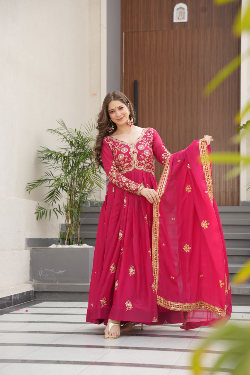 Elegant Anarkali Gown with Dupatta with Embroidery