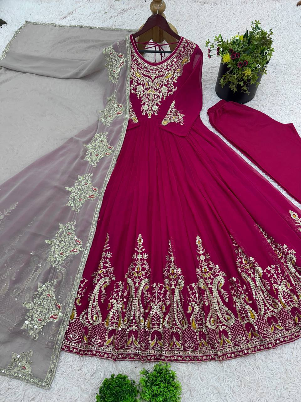 Multi Color Solid Georgette Flared Long Anarkali Gown Set
