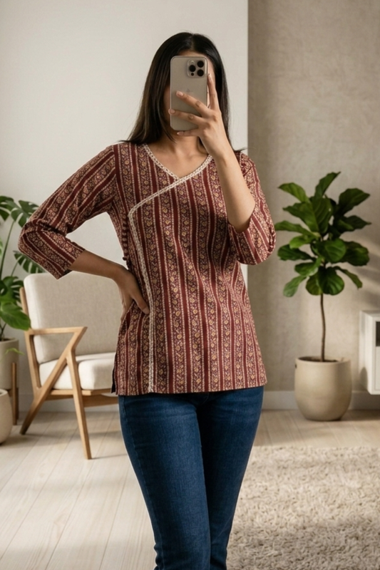 Casual Cotton Short Kurti with All-Over Print