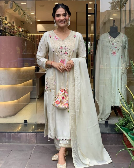 white floral kurti,white embroidery kurti,embroidered white kurta,white kurti set,rayon kurti with pant,white kurti with dupatta,sequence work kurti,white ethnic wear,floral embroidery kurta,party wear white kurti,designer white suit set,white kurta for women,white festival outfit,rayon embroidered kurti,white kurti with kodi work,elegant white outfit,front embroidery kurta,stylish white kurti,lace dupatta set,white kurti with chinnon dupatta,white kurti with pocket,three piece white suit,kodi work kurti se
