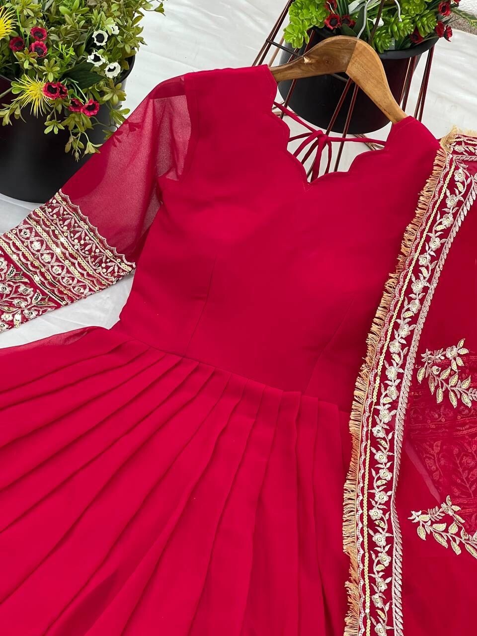Red Anarkali Gown Set, Chinon Silk Dupatta Dress, Bollywood Style Wedding Gown, Indian Wedding Gown Set, Pakistani Eid Outfit for Women, Embroidered Gown with Pants, Ready to Wear Ethnic Dress, Anarkali Gown with Sequence Work, 3 Piece Wedding Dress Set, Heavy Micro Cotton Inner Gown, Scoop Neck Anarkali Suit, Stylish Party Wear Gown Set, Traditional Indian Outfit for Women, Festive Wear Ethnic Gown, Full Stitched Gown Set,