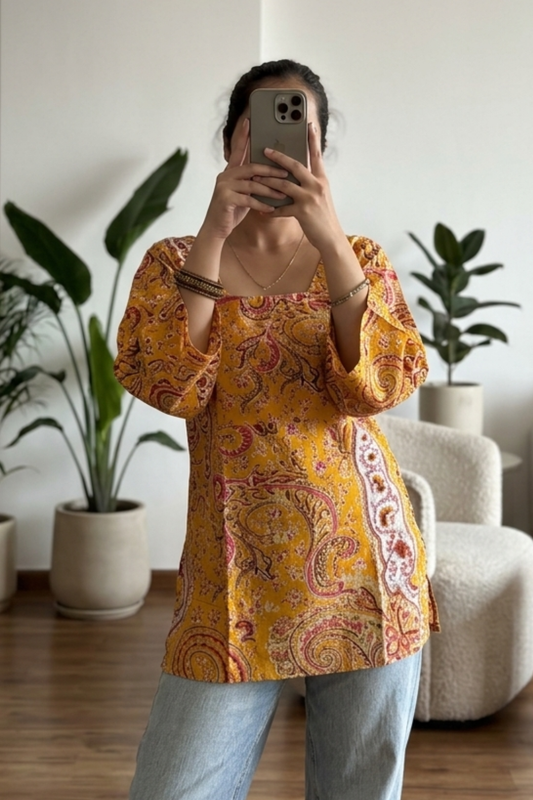 Floral Print Cotton Short Kurti – Comfortable Daily Wear