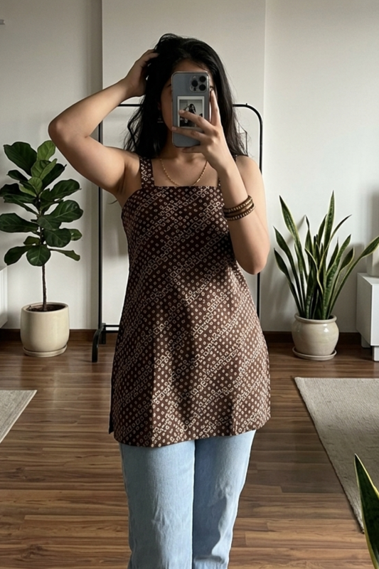 Casual Cotton Short Kurti with All-Over Print