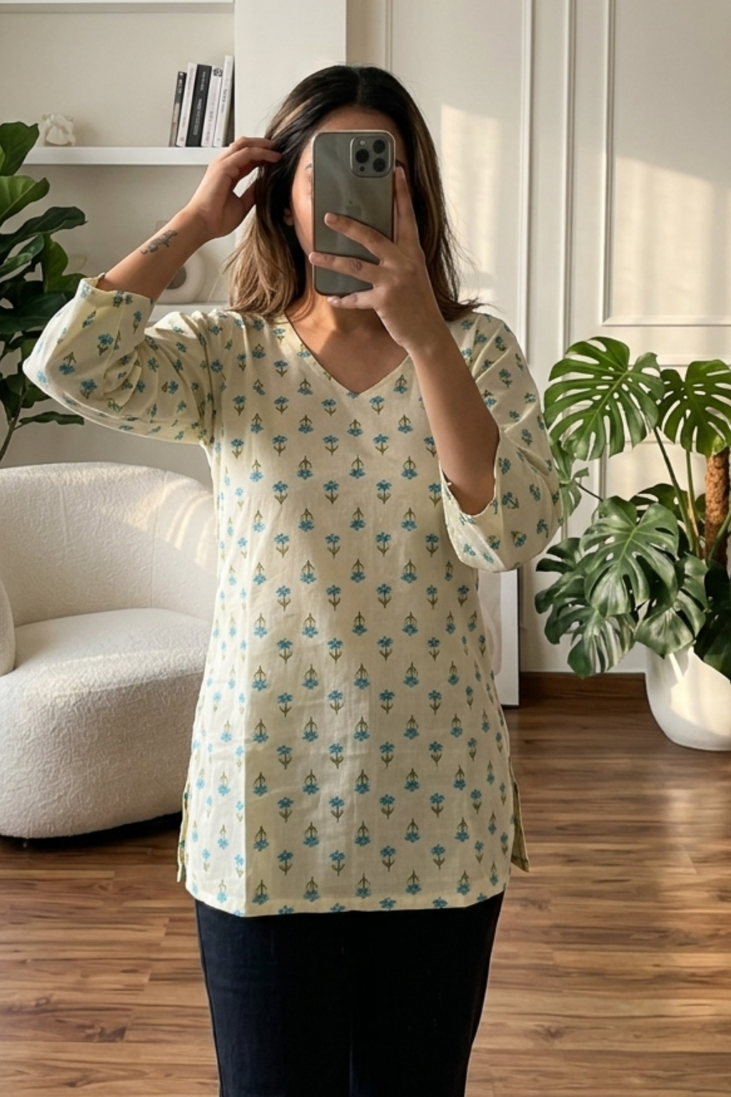 Traditional Printed Cotton Short Kurti for Women