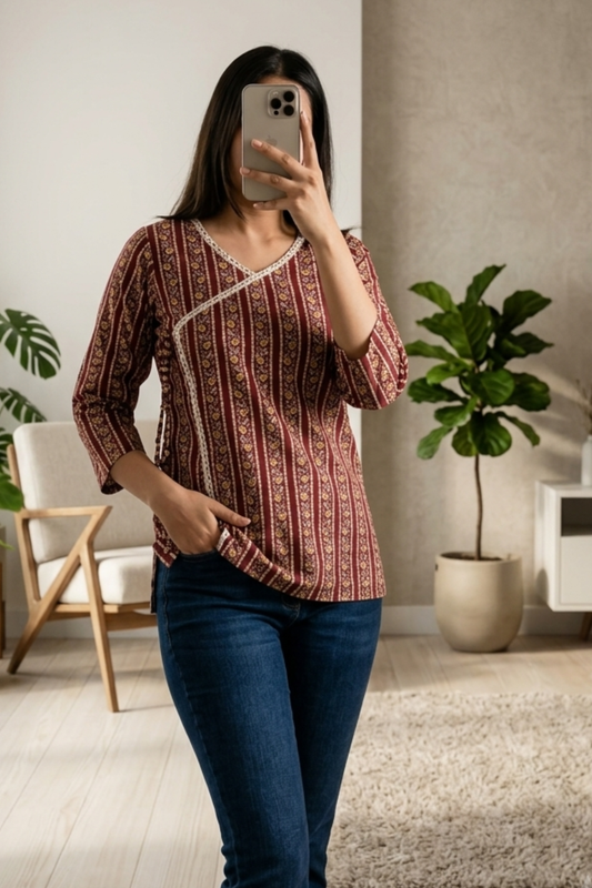 Casual Cotton Short Kurti with All-Over Print