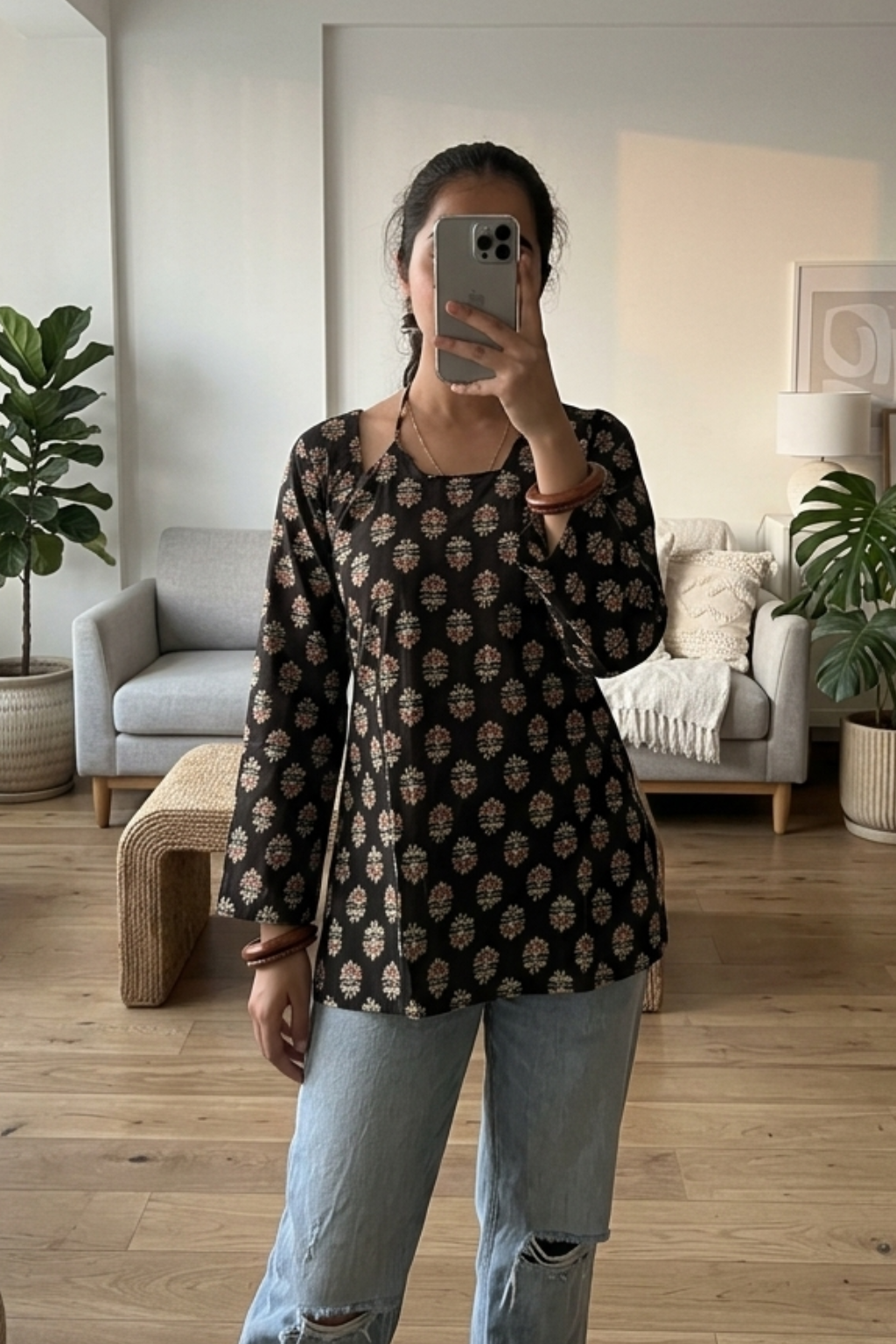 Women's Ethnic Cotton Printed Short Kurti Top