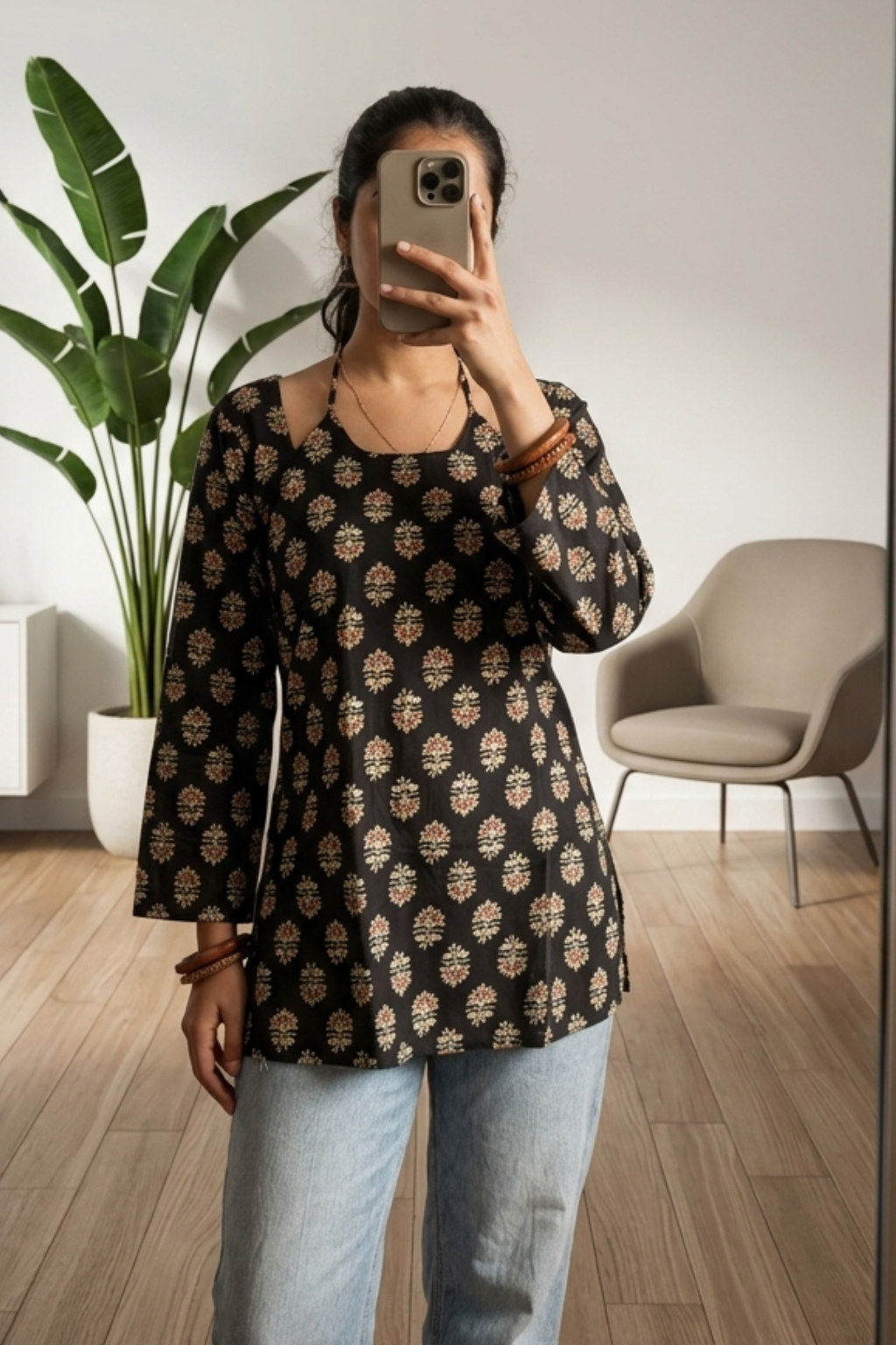 Women's Ethnic Cotton Printed Short Kurti Top