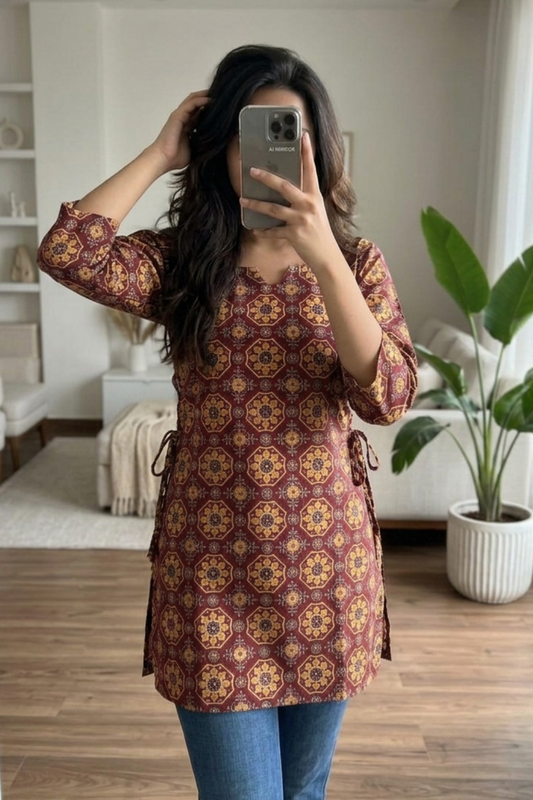 Stylish Cotton Printed Short Kurti for Casual & Office Wear (Copy)